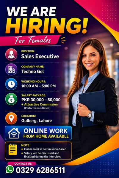Female Sales Executive Required | Office & Online Work | Jobs