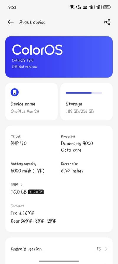 One Plus Ace 2V urgent sell 03116424884