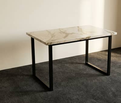 Modern K-Frame Office Table / 4-Seater Dining Table Marble Finish Top
