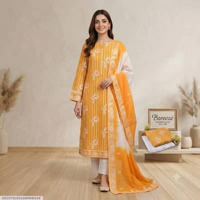 3 Pcs Women's Unstitched Embroidered Suit