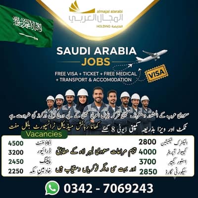 Saudi Arabia Jobs | Free Visa + Free Accommodation |Male & Female Work