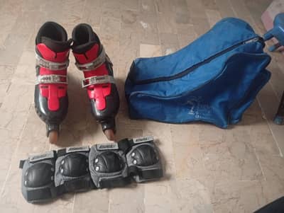 skating shoes with arm leg  pad and bag