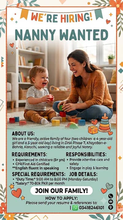 Required experienced female Babysitter for 2 kids