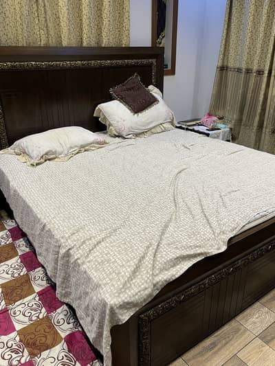 Wooden bed king size 2 side table 1 dressing