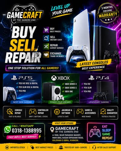 Buy PS5 PS4 Xbox Karachi | Best Prices, Warranty & Repairs | GameCraft