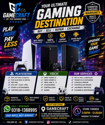 PS5 PS4 Xbox with Warranty | GameCraft Karachi
