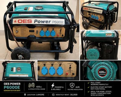 Generator for Rent | OES Power P6000E | 420cc Petrol | 38000/Month