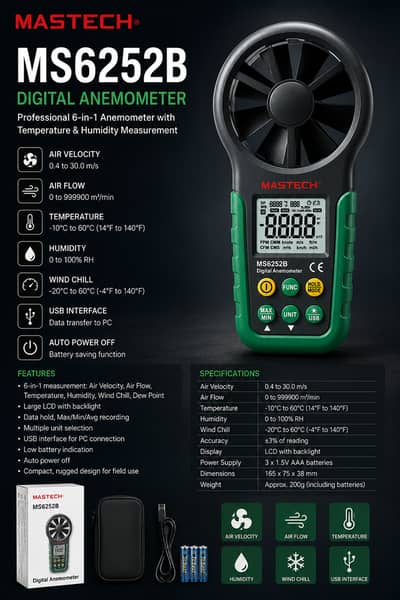 MS6252B MASTECH DIGITAL ANEMOMETER