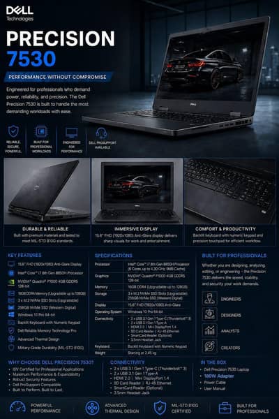 Dell Precision 7530 Mobile Workstation - Core i7 8th Gen / 16GB RAM
