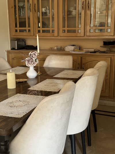 8 Seater Dining table-Wooden dining-Dining glass on top
