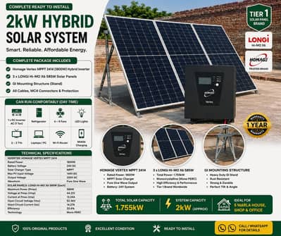 Complete 1.8kW Solar System Homage 1800w + 3 585w Solar Panels