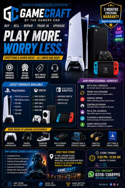 PlayStation, Xbox & Nintendo Experts | GameCraft Karachi