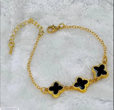 Gold Plated Black Cloverleaf Bracelet for Women