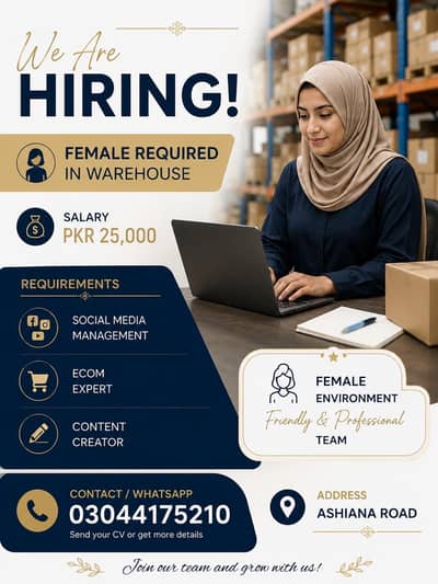 Female Warehouse Staff Required | Social Media & E-Commerce Expert