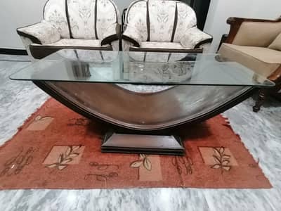 Glass Top Center Table and wooden Dressing Stool for sale