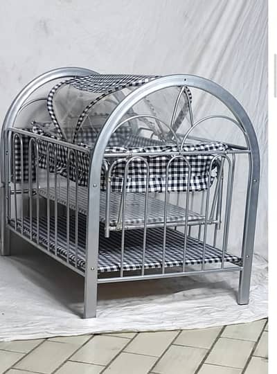 Metal cot with jhola two in one