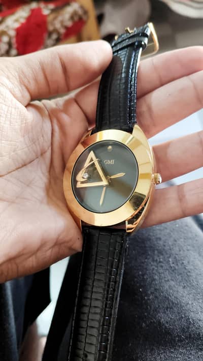 G. M. I Swiss Design Wristwatch 18K Gold Plated Geometric Triangle Dial