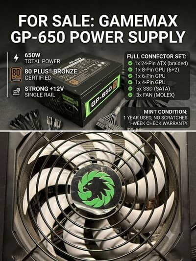 GameMax 650W 80+ Bronze PSU | 10/10 Condition | 1 Week Warranty |
