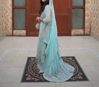 Designer Ice Blue Engagement/Walima Dress with Tail - Like New