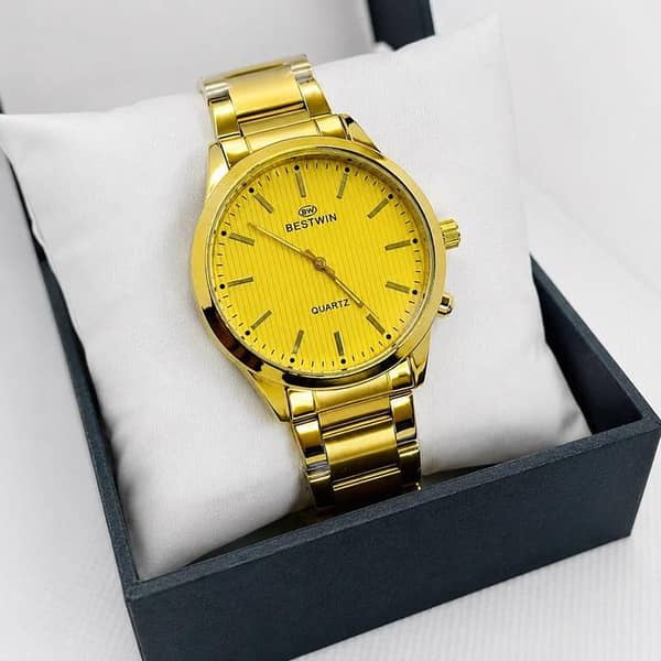 BESTWIN Gold Quartz Analog Watch for Men – Premium Stainless Steel Strap – Luxury Classic Wrist Watch – Casual & Formal Men’s Watch – Gift Box Included