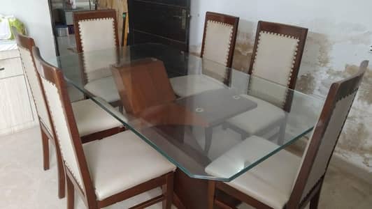 Dining 6 seater With heavy Glass Top