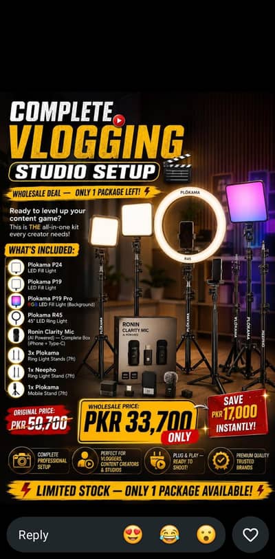 Complete Vlogging Studio Setup – Ring Light, LED Lights, Mic & Stands