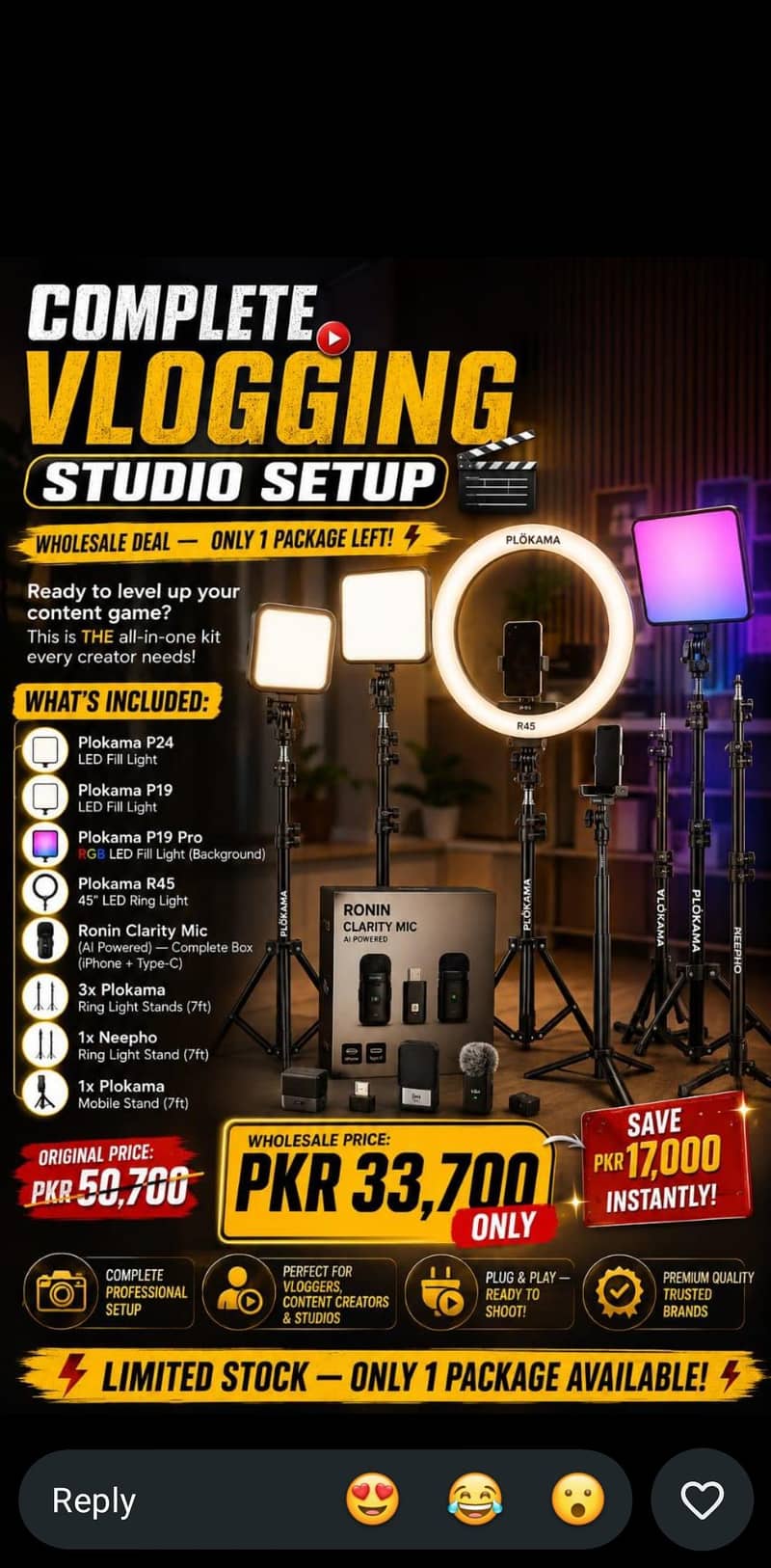 Complete Vlogging Studio Setup – Ring Light, LED Lights, Mic & Stands 0