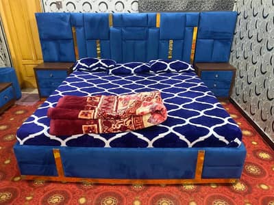 Blue cushion bed with free dressing table | King bed