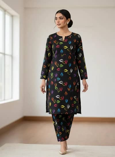 Women Printed 2 Piece Suit Colorful Unstitched COD