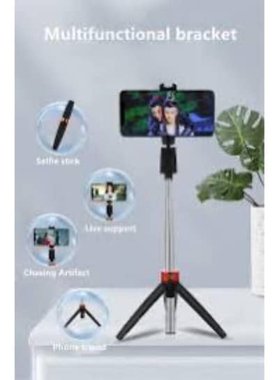 Black Selfie Stick with LED Light & Bluetooth Remote