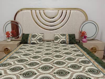 Luxury Bridal Bed Set with Sensor Light Dressing & Wardrobe for Sale