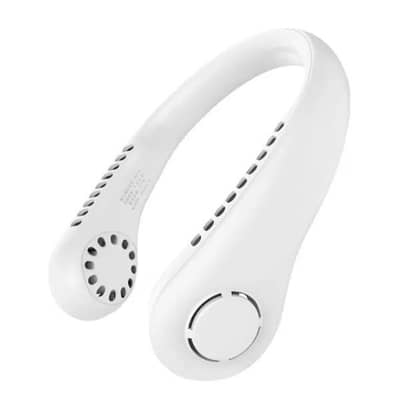 White Neck Fan with 3 Speeds & Fast Charge.