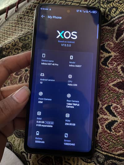 8+8 ‘ 16 256 infinix Hote 40 pro