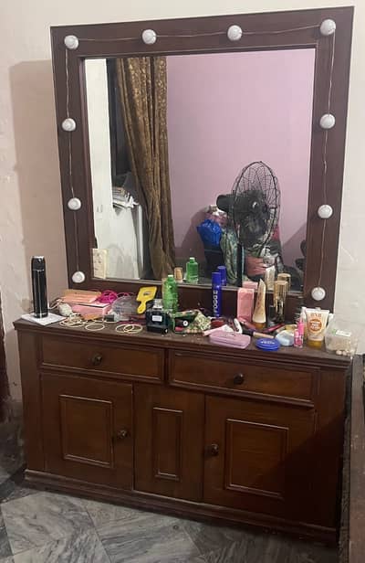 Wooden Dressing Table, Large Mirror & LED Lights | Premium Quality