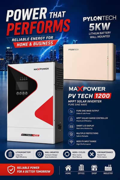 MaxPower PV Tech 5KW Hybrid Solar Inverter + Pylontech 5KW