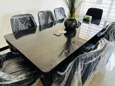 Dining Table (6 Person)/Towel fabric/6L/4W/black chairs