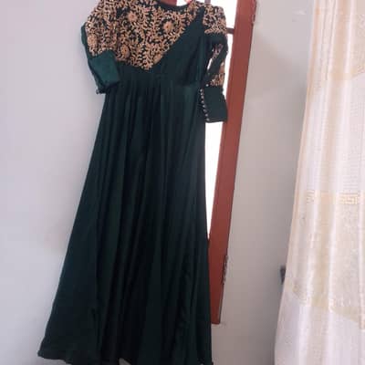 china silk maxi in green color with duppata