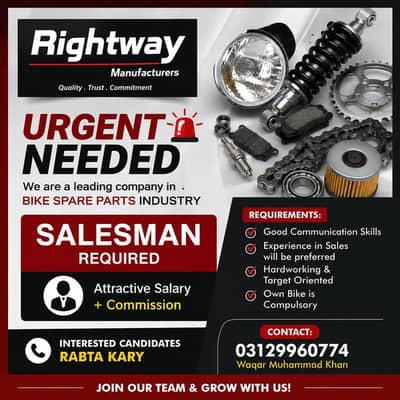 Urgent need for salesman in motorcycle parts