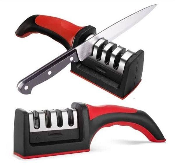 3-in-1 Professional Kitchen Knife & Scissor Sharpener – Manual Adjustable Blade Sharpening Tool with Ceramic Slots for All Knives