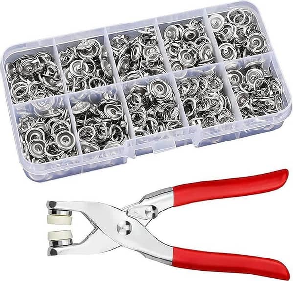 Premium Metal Snap Button Kit with Hand Pressure Pliers – Tich Button Machine Tool Set (50pcs) for DIY Clothes, Bags & Hats