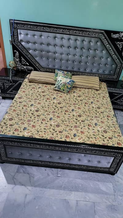 1 bed with side tables, with mattress, dressing table and Dewan