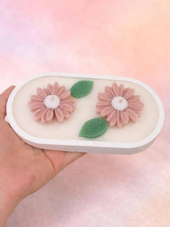 Handmade Floral Candle Tray | Decorative Flower Candles for Home Decor