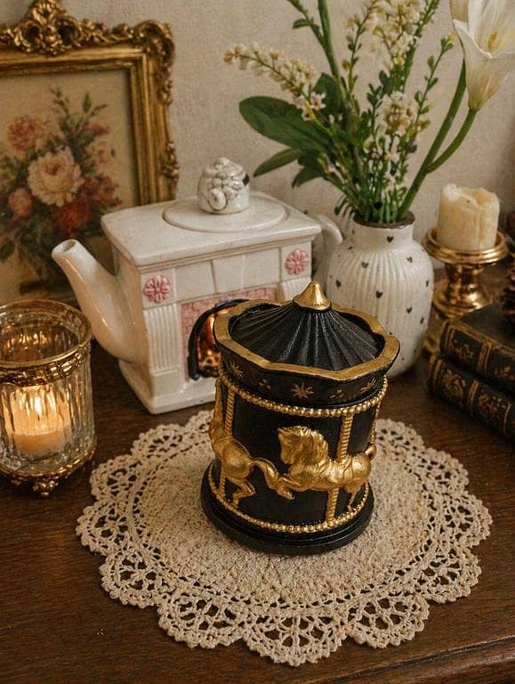Luxury Carousel Horse Jewelry Jar | Elegant Ceramic Storage Box | Decorative Candle Holder | Gift for Home Decor, Women & Kids