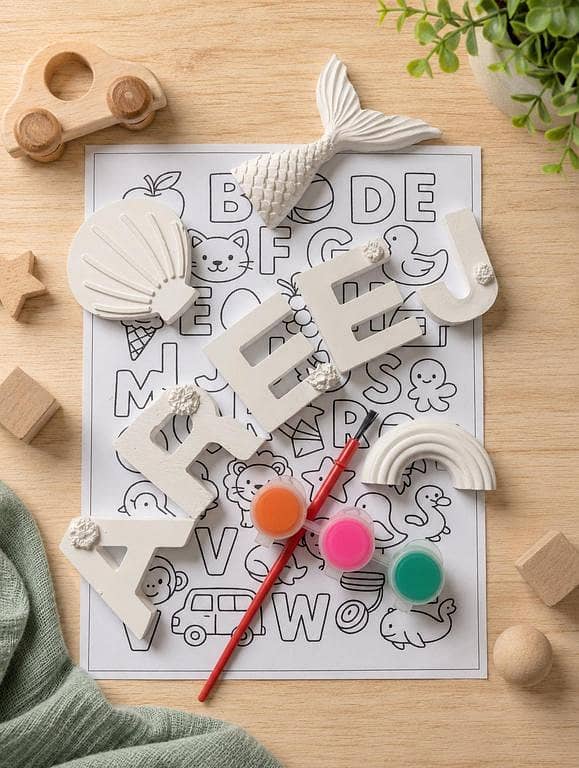 Customized Name Ceramic Painting Kit for Kids | DIY Name Art Set with Paints & Brush | Personalized Ceramic Alphabet Painting Kit