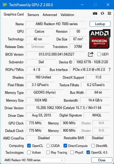 AMD Radeon HD 7000 Series 1GB GDDR3 Graphics Card