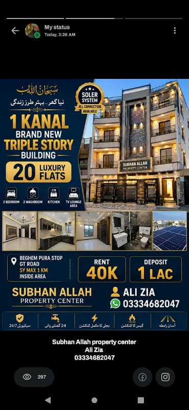 1 Kanal Brand New Triple Story Building Luxury Flats