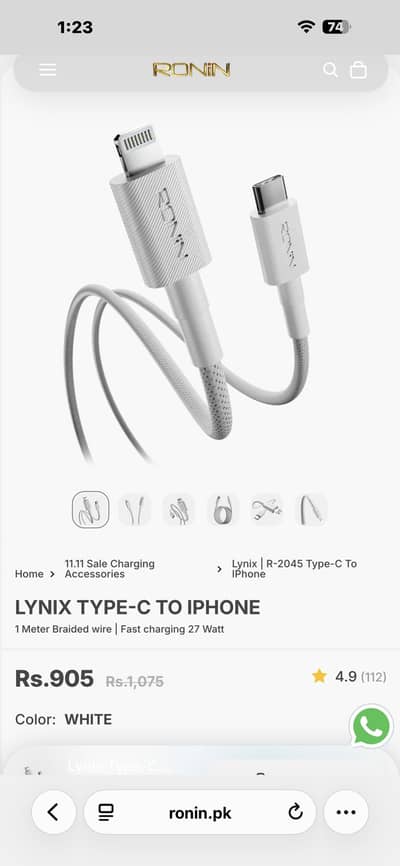 Ronin original lightning cable Type c to iphone