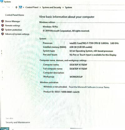 hp computer CPU core I 7 generation 7th generation