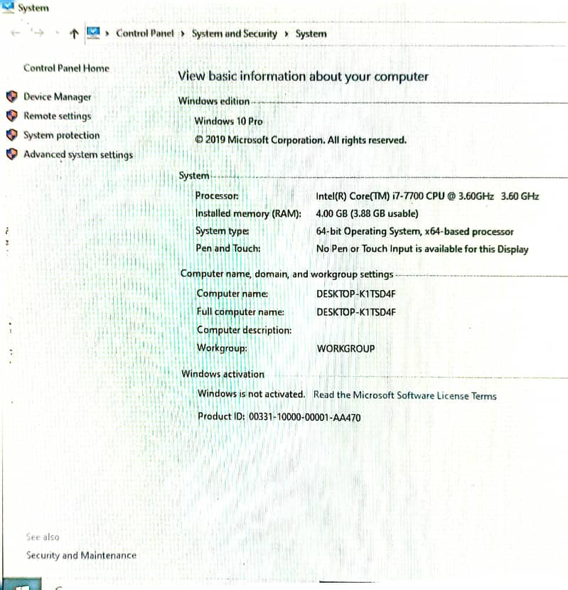 hp computer CPU core I 7 generation 7th generation 0