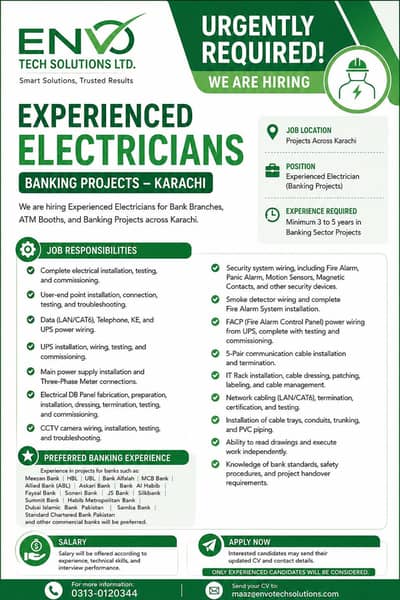 Urgently Hiring Electricians